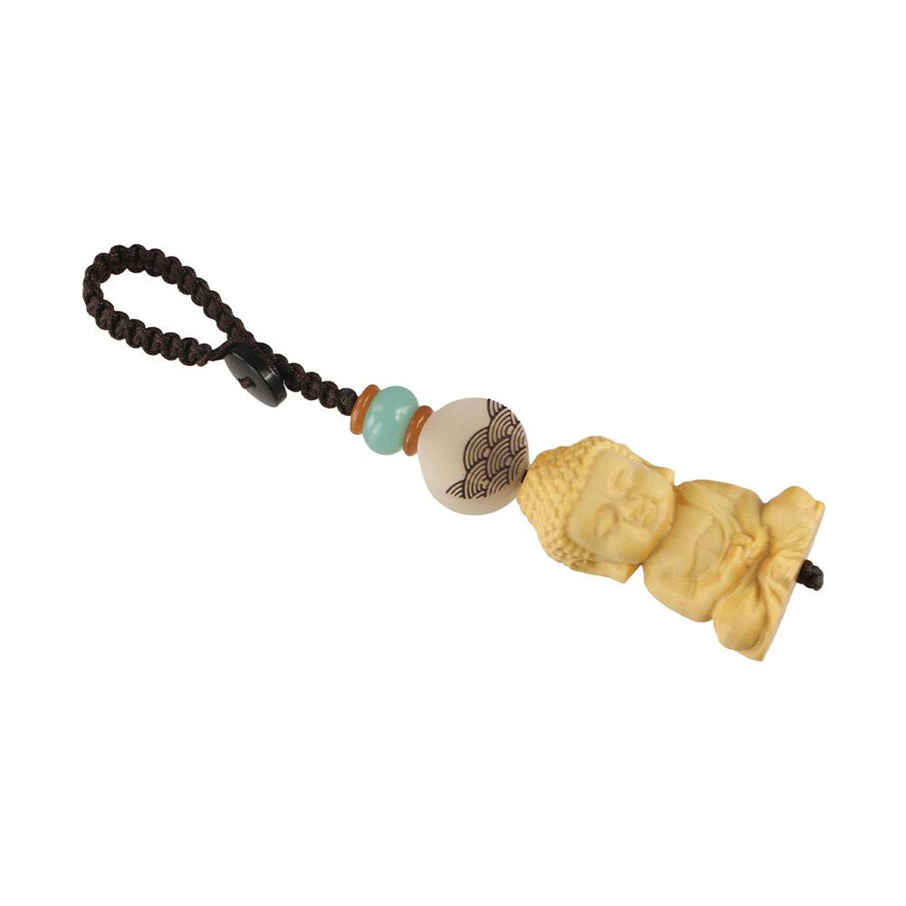 Wooden Buddhist Keychain Boxwood Buddhist Keyring Tathagata Buddha Lanyard  Carving Pendant