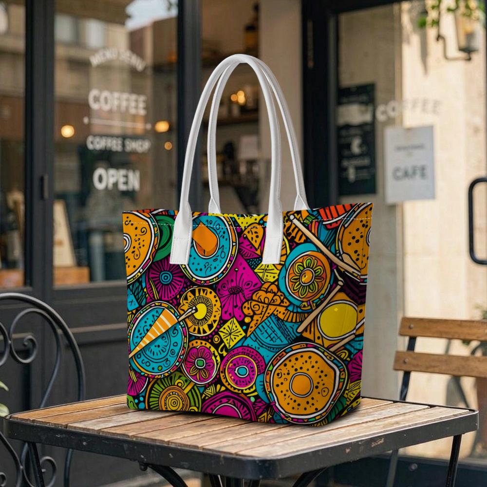 Colorful Graffiti Print Tote Bag Casual Versatile Large Capacity Shoulder Bag for Daily Shopping Commute
