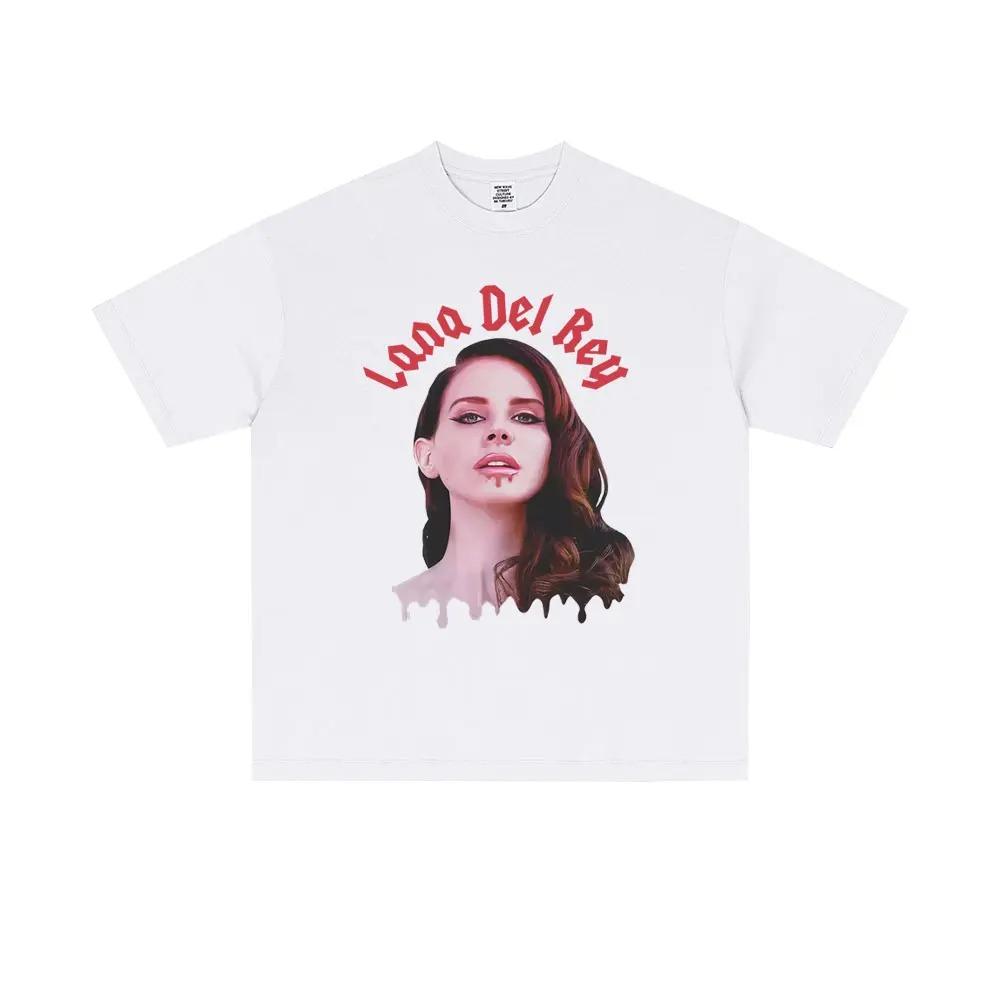 Singer Lana Del Rey Portrait Graphic TShirt Unisex Casual Cotton Loose Short Sleeve TShirt Mens Fashion Vintage Street Style