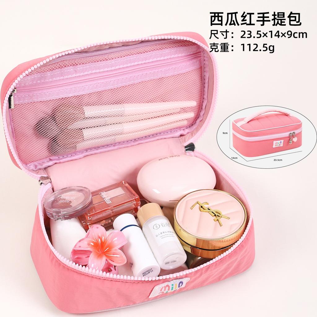 Customized Ins Style Korean Style High-value Handheld Makeup Bag, Cute Color Blocking, Large Capacity Portable Skincare Makeup B