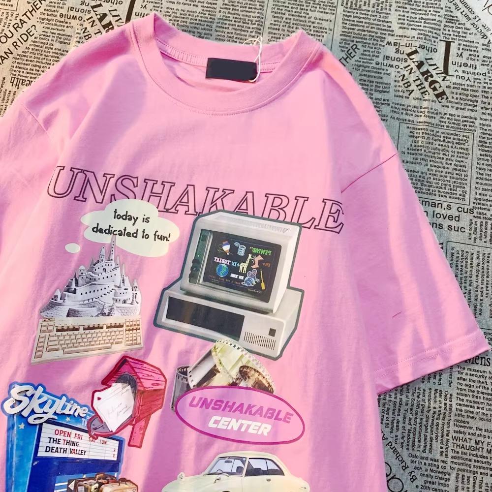 American Retro Nostalgic  Funny Short Sleeved T-shirt For Men Women 100% Cotton Loose Oversize Couple Half Sleeved