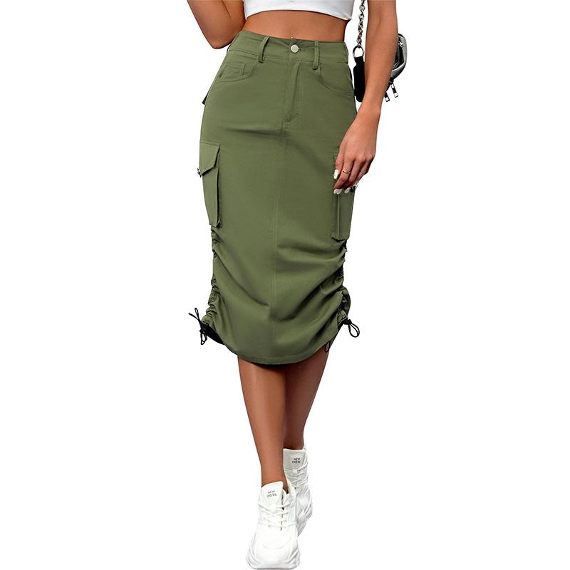 Европейская весенняя коллекция: Женская midi-юбка-карго с высокой талией и множеством карманов - Удобная и повседневная. L армия зеленый