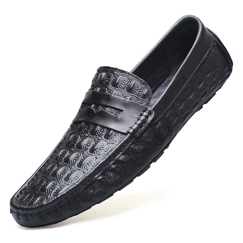 Men s Genuine Leather Slip-On Driving Loafers - Breathable, Casual, Soft Sole, Large Size. 39