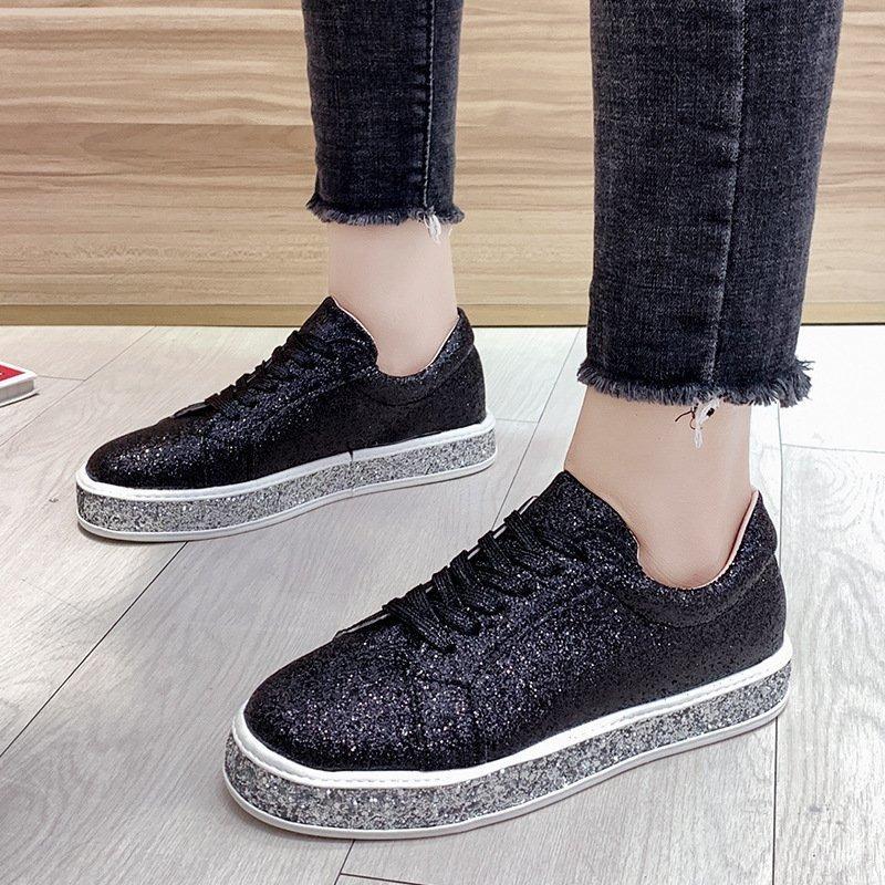 Women Vulcanize Shoes Sneakers Sliver Bling Shoes Girl Flat Glitter Sneakers Casual Female Breathable Lace Up Sport Shoes