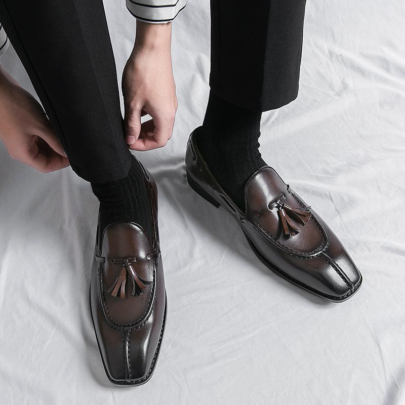 Leder Schuhe in großer Größe Herren Britische Slipper Business Casual Schuhe Ein-Pedal Doudou Schuhe Jugend Fransen Kleine Lederschuhe