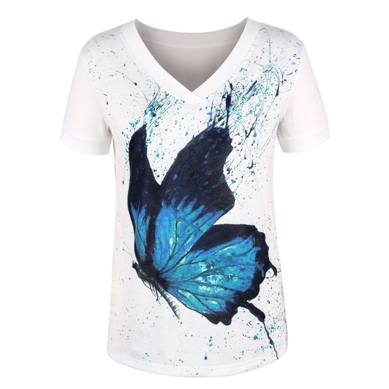 

Женская футболка женская летняя повседневная свободная футболка с V-образным вырезом и коротким рукавом S белый