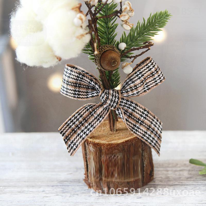 25cm Mini Weihnachtsbaum Dekorationen Topfpflanze Schreibtisch Fenster Festliche Szene Rote Früchte Stil Baumwolle Holzblume Schmiedeeisen Kunst