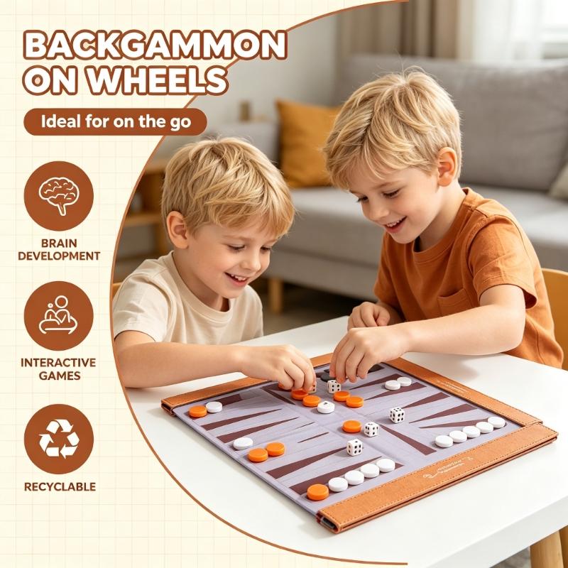 Light Weight Rolls Up PU Leather Backgammon Game Mat Backgammon Board And Chess Set For Traveler And Game Enthusiasts