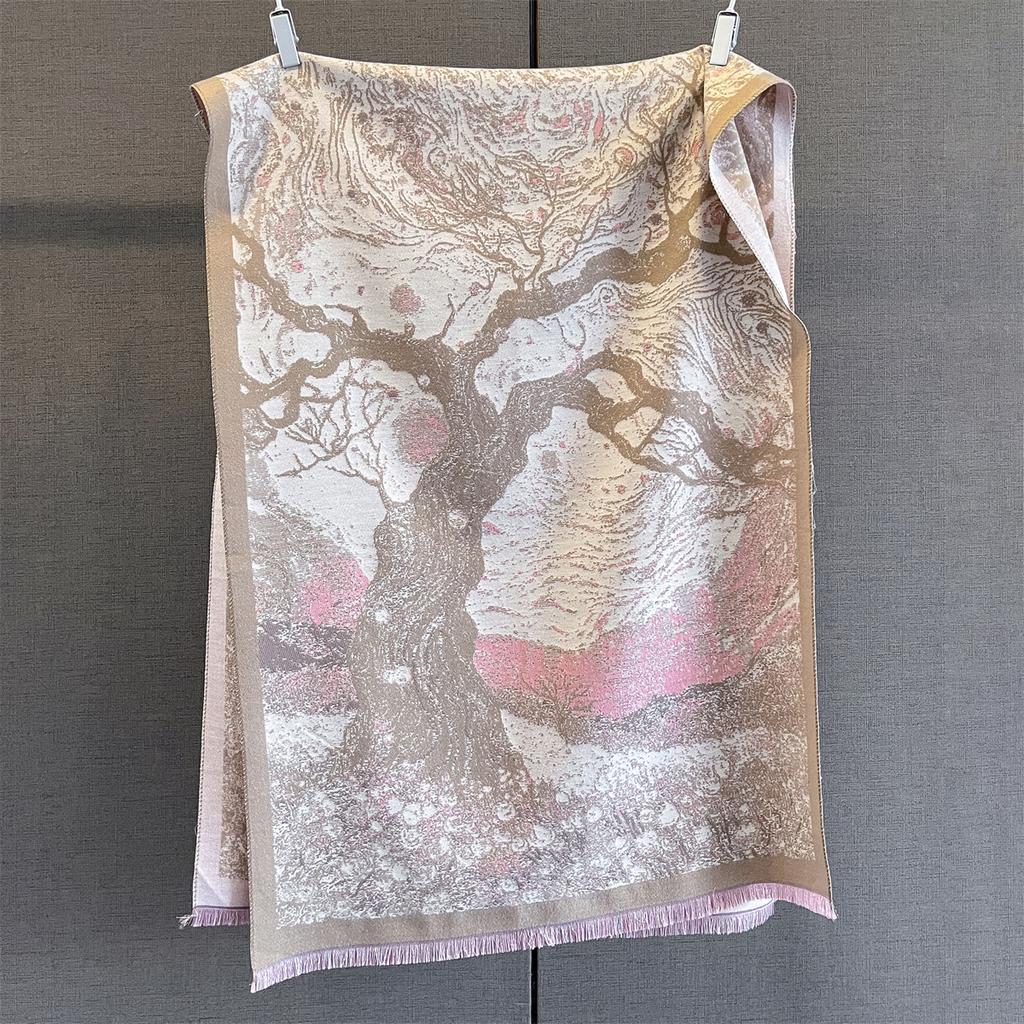 Autumn/Winter Warm Scarf 185*65cm Fashion Print Tassel Shawl Women's Imitation Cashmere Thick Scarf Warps Coldproof Blanket