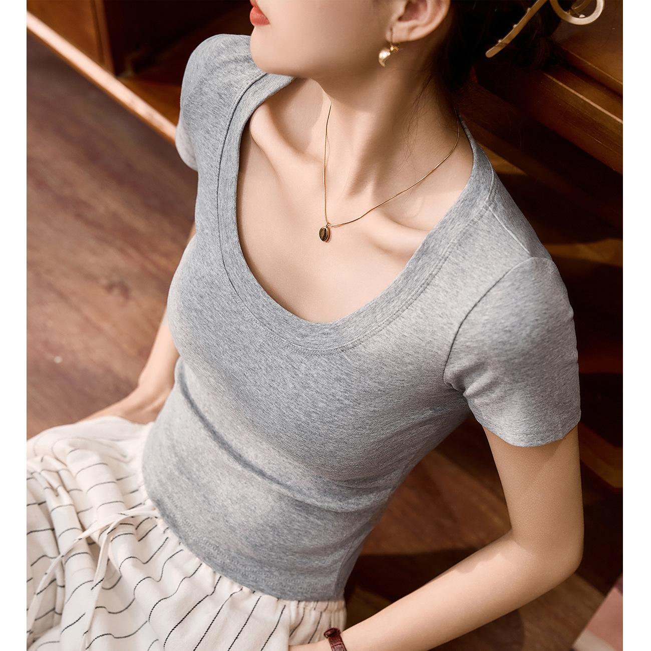 

Короткая футболка с высокой талией, женская летняя новинка, облегающий и тонкий универсальный верх, рубашка с короткими рукавами XL