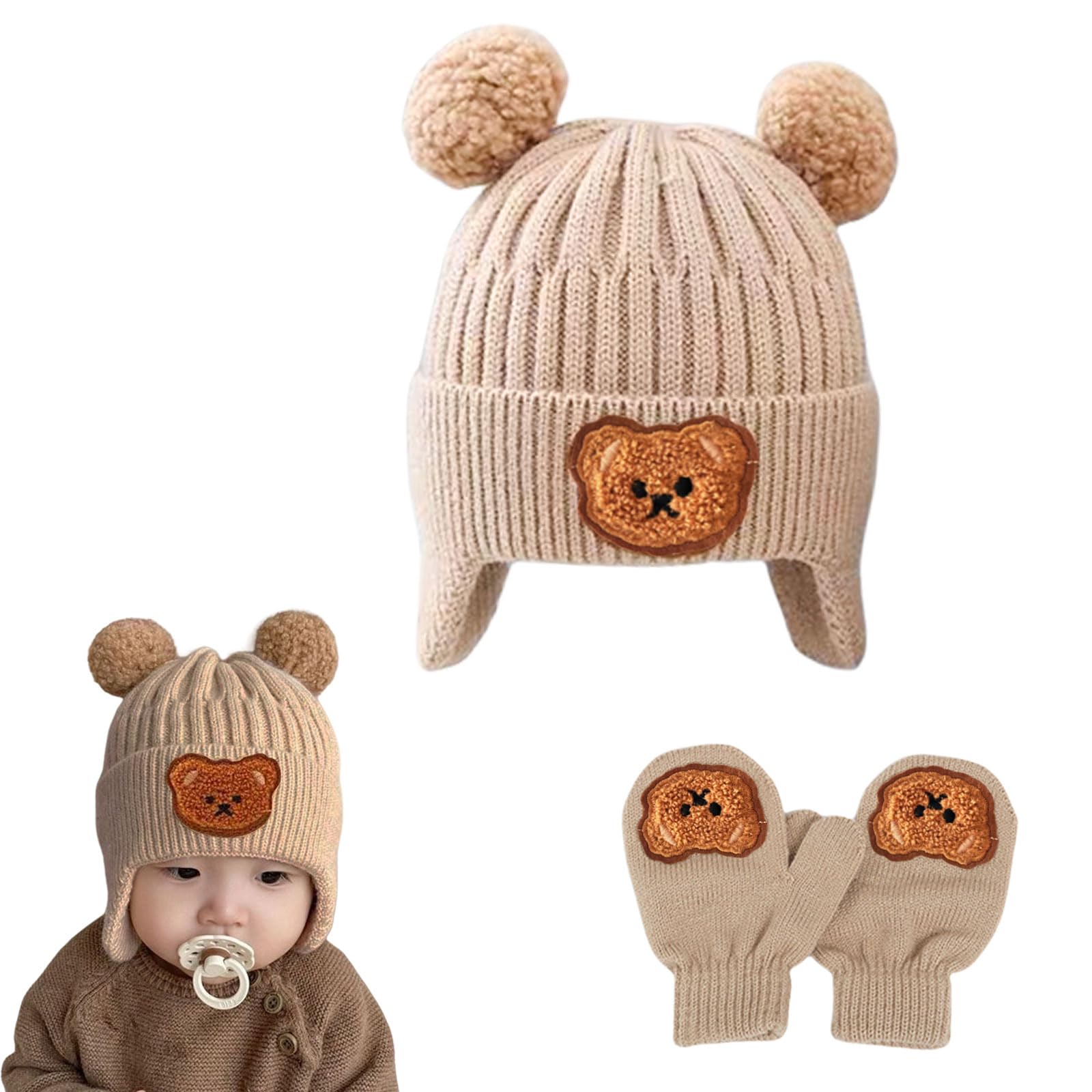 

Kingsiely Baby Hat and Glove Set Knit Hat with Ear Knit and Cute Bear For Baby Boys and Perfect for and and Soft for Cold Weather A Great Gift for and
