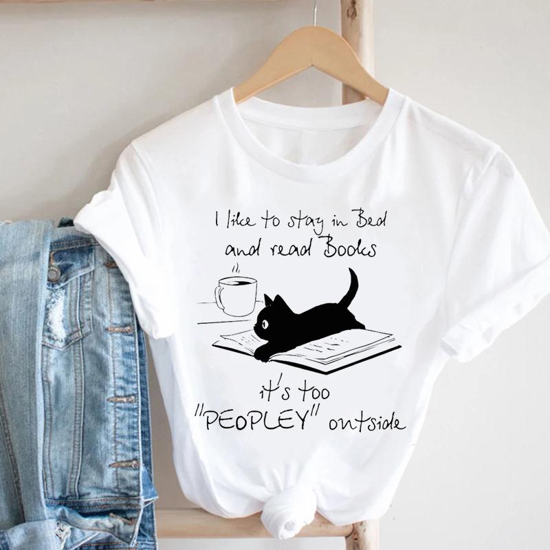 90s Animal Tee Top T-shirt Cat Flower Fashion Clothes Women Summer Print Lady Female Clothing Short Sleeve T Casual Cartoon Graphic T-shirt