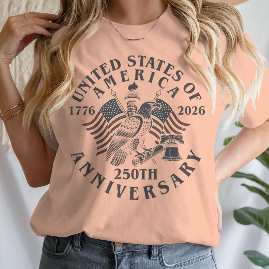 Vintage Usa 250th Anniversary 17762026 Tshirt Unisexs Retro Eagle Flag Print Casual Patriotic 4th Of July Tee Gift