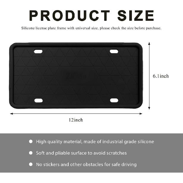 Silicone License Plate Frame, Rust-Proof Rattle-Proof Front Back License Plate Cover With Drainage Holes, Weather-Proof Car Plate Bracket Holder With
