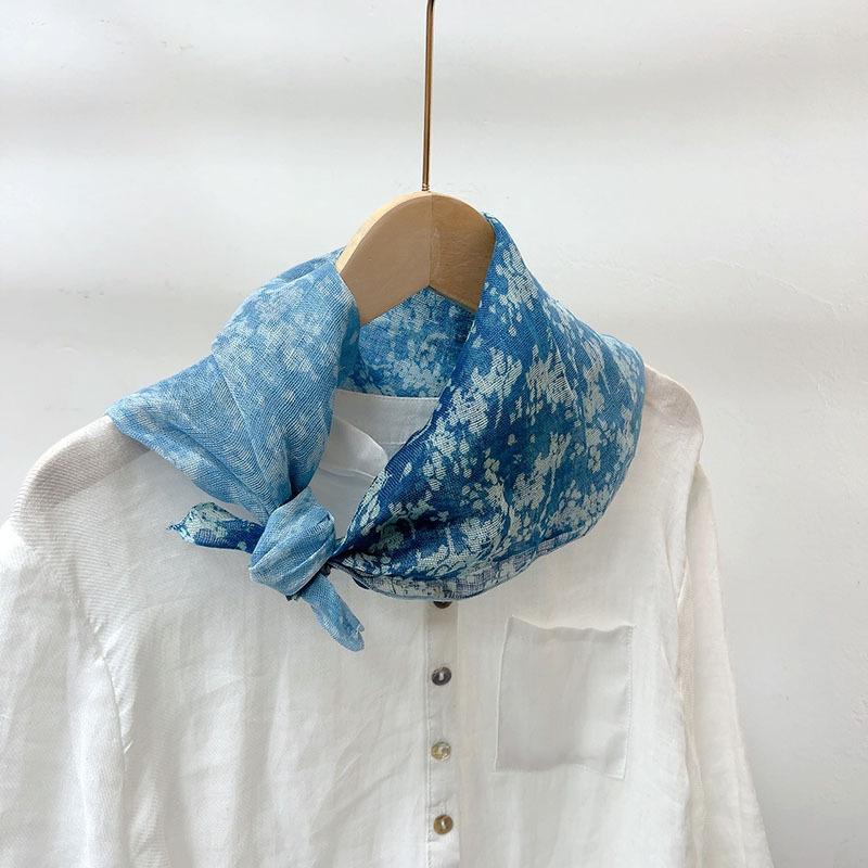 Retro Small Plaid Linen Square Scarf Literary And Versatile Women'S Summer Neck Protection Small Silk Scarf Scarf Accessories