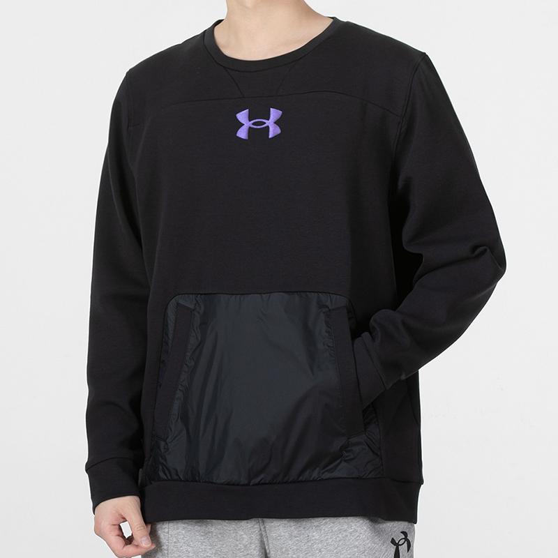 Under Armour Summit Logo Solid Color Spliced Crew Neck Long Sleeve Sweatshirt Men Sweatshirt Black 1361453-001