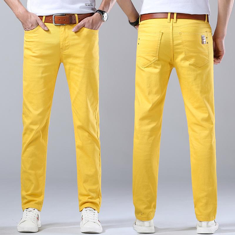 Men'S Casual Pants Slim Fit Straight Cut Stretchy Colorful New Spring And Autumn Style Long Pants