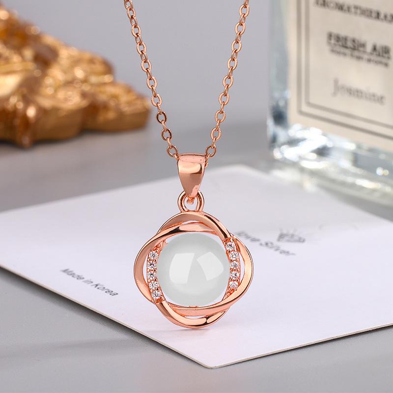 Ethnic Style Zircon & Green Agate Pendant Necklace with Yellow, Red, White Chalcedony for Women