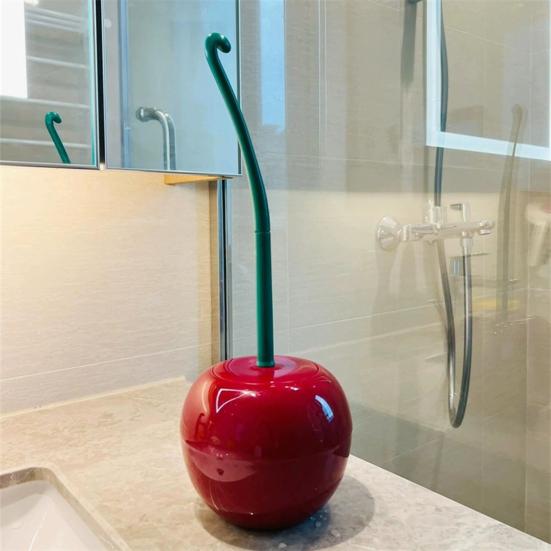 Toilet Brush Set with Base Cherry Shape Ergonomic Non-Slip Handle Bright Color Bathroom Cleaning Brush
