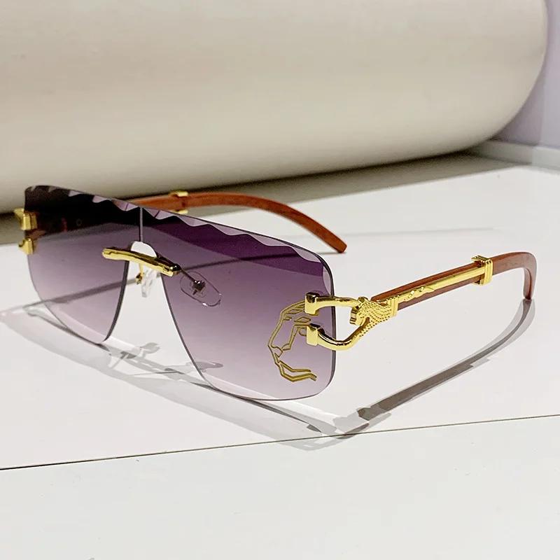 

Popular Vintage Wave Rimless Sunglasses Women For Men Sun Glasses Punk Luxury Brand Designer Pink Gold Leopard Shades Uv400