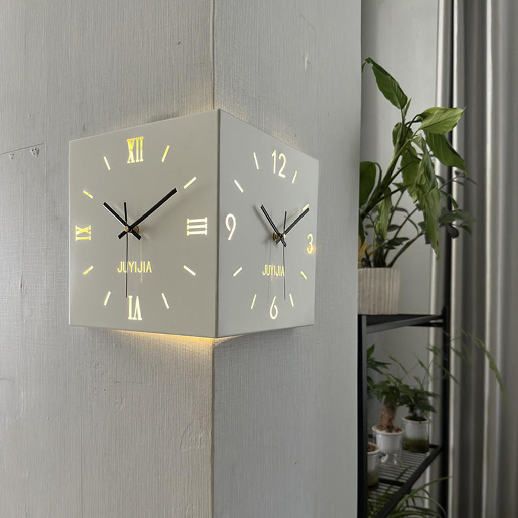 Corner Clock Iron Double Sided Corner Wall Clock With Light For Dining Room Living Room Office Construction Modern Silent Moveme