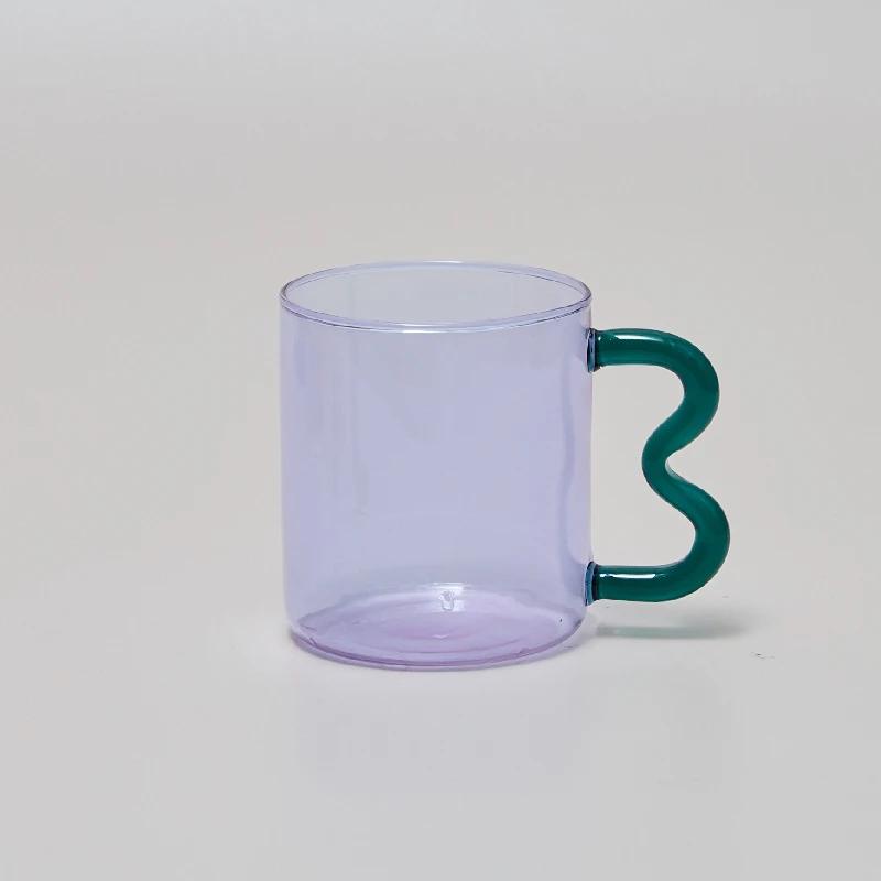 Colored Glass Cups Original Design Colorful Waved Ear Glass Mug Handmade Simple Wave Coffee Cup for Hot Water