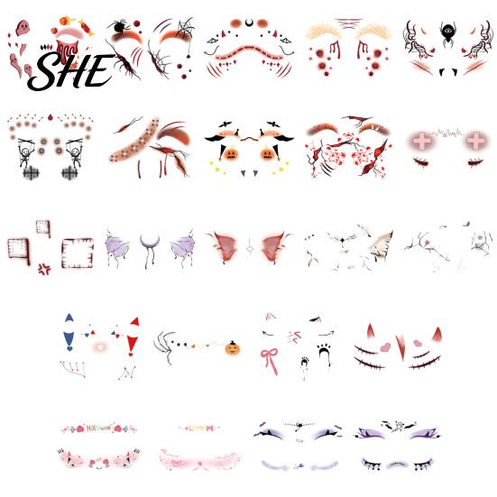Funny Face Tattoos Halloween Tattoo Stickers, Waterproof Scary Makeup Decals for Party, Water Transfer Paper Body Art Temporary Wound Scar Kids Adults