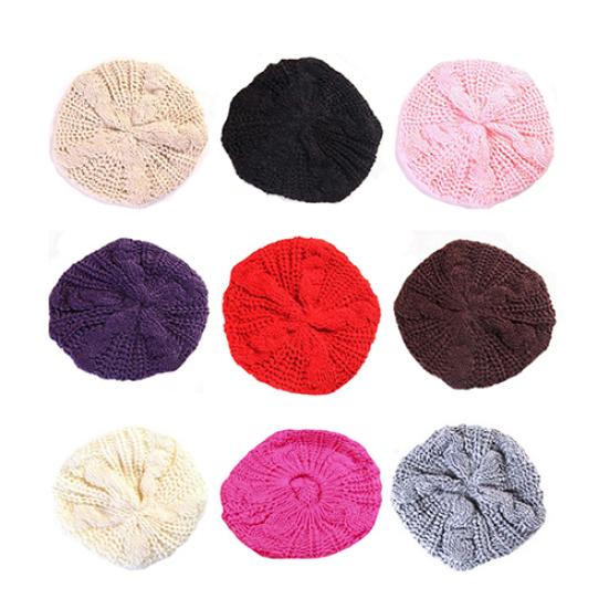 Beret Hat High Elastic Comfortable to Wear Convenient Women Plain Color Knit Beret Hat for Outdoor