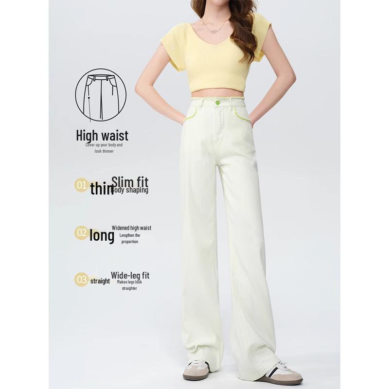 Women's High-Waisted Slim Straight-Leg Tencel Jeans - Summer 2025 Collection, White Wide-Leg Design