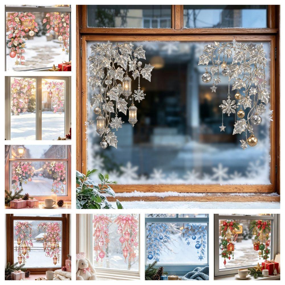 Multicolor Christmas Window Sticker Leaves Flower Vine Christmas Glass Stickers Party Supplies