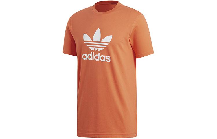 Adidas Originals Trefoil T Shirts Men s Orange Yellow Crew Neck Moderate Straight Fit DZ4572 M