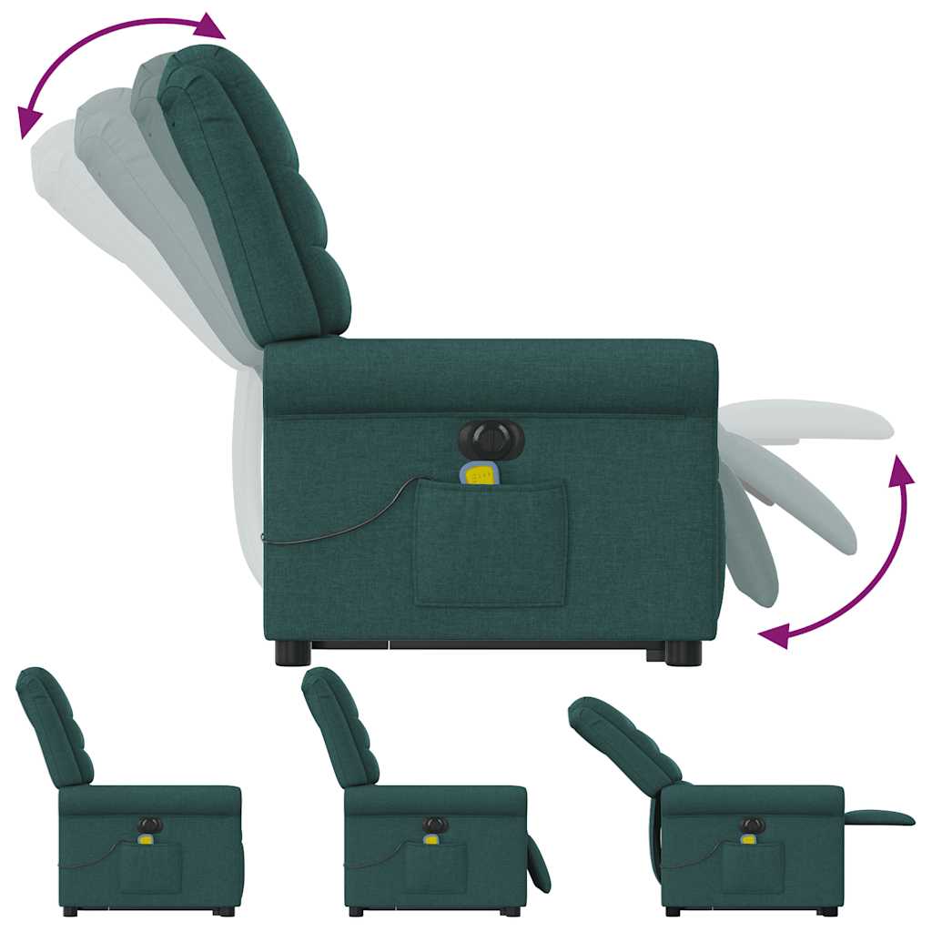 Electric Massage Recliner with Rising Assistance Dark Green Fabric