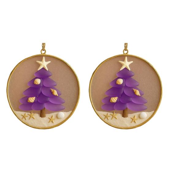 2/4Pcs Christmas Tree Ornament Round Shape Handmade Beach Decoration with Starfish Shell Decor Car Hanging Decoration