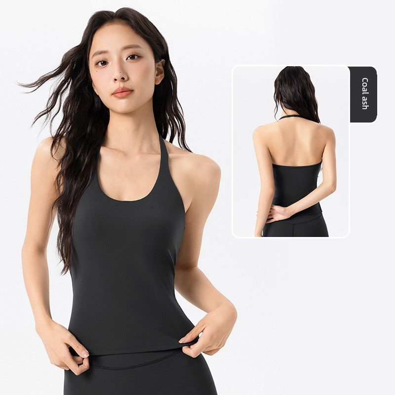 

Lu Same Style Halterneck Sports Vest Women s One-Piece Slim Looking Workout Top Running Training Pilates Yoga Clothes Coal ash L