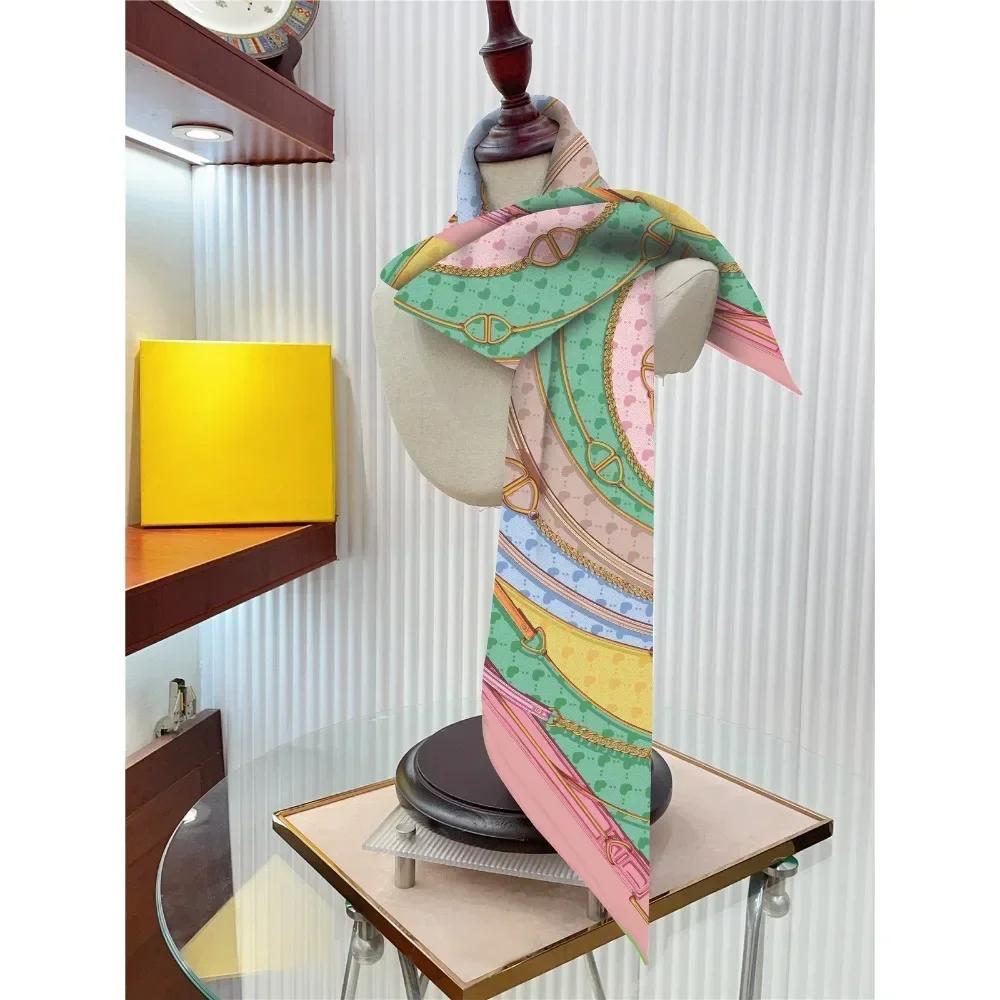 1PC90Cm French Love Circle Belt Chain High Quality Twill Silk Shawl Sunscreen Large Square Scarf Decorative Scarf Wholesale