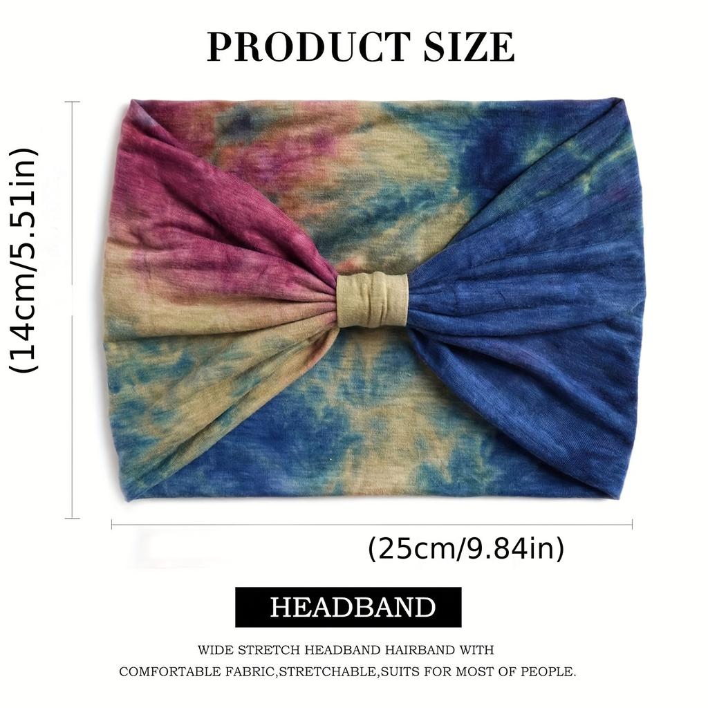 Boho Chic Tie-Dye Wide Headband for Women - Non-Slip, Stretchy Yoga & Workout Sweatband, Fashionable Hair Accessory, Knotted, Sweat-absorbing