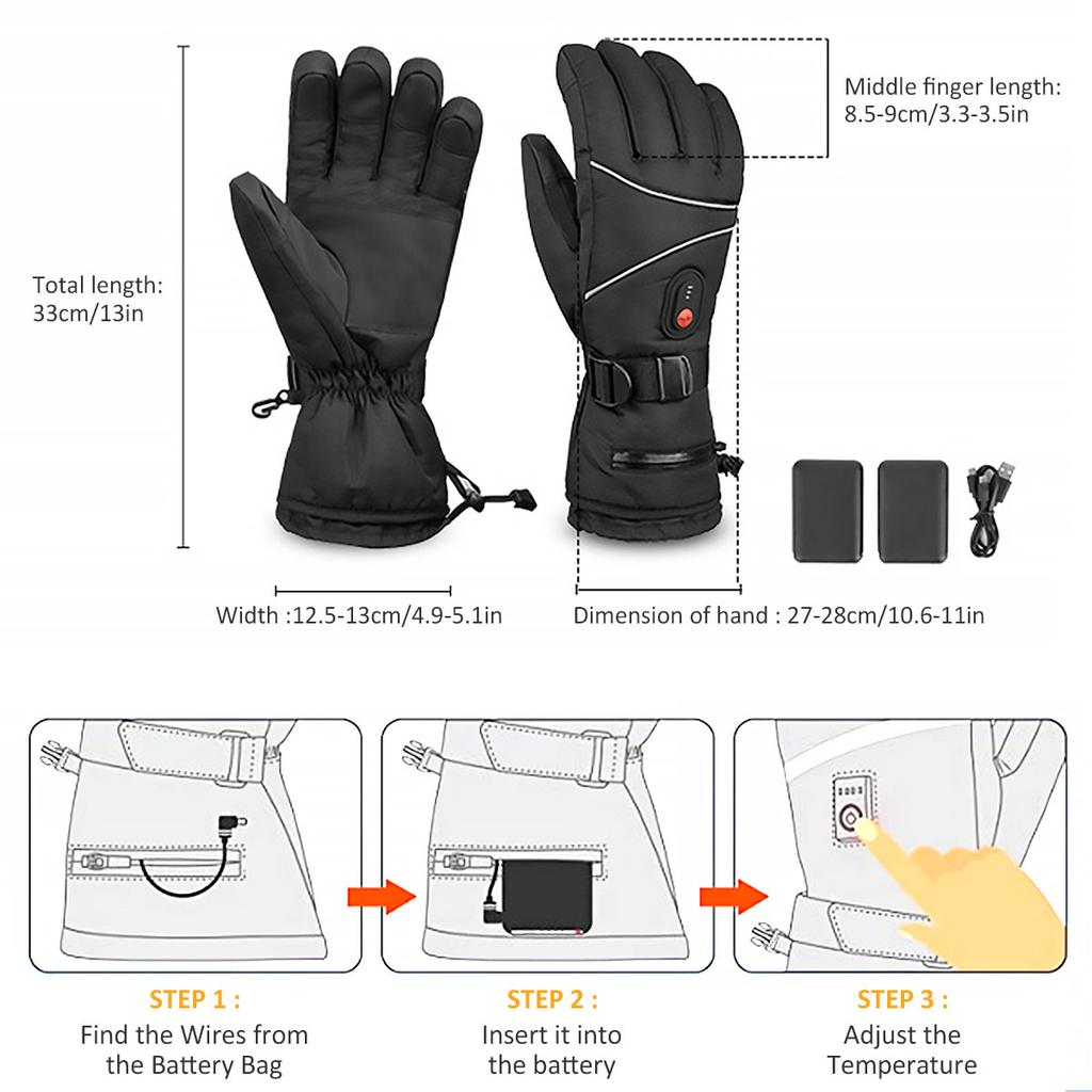 USB Electric Heated Gloves with 3 Mode Warm Heated Gloves Motorcycle Thermal Touch Screen Waterproof Winter Heating Gloves