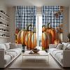 2 Pieces HD Blue Plaid Pumpkin Maple Leaf Decorative Curtain Yellow Tie Digital Printed Curtain Home Decoration Style Decoration