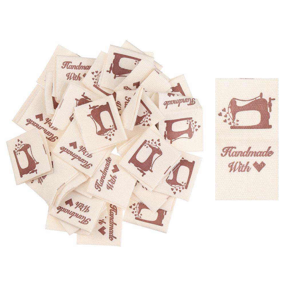 

50Pcs Cotton Fabric Cloth Garment Labels Cartoon Cat Heart Pattern Clothing Tags Knitting Wool Ball Sewing Accessories