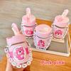 Adorable Bear Pink Straw Cup with Leather Case & Anti-Scalding Design - Portable Bracelet-Style Water Cup for Girls