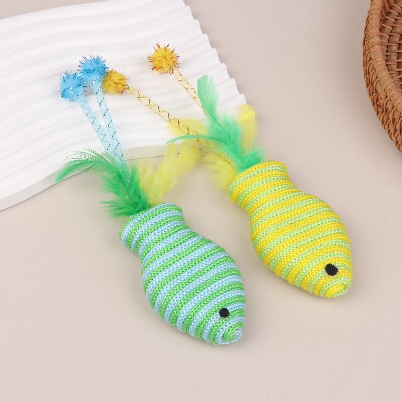 5Pcs Pet Cat Toy Fish Netting Cat Teasing Toy Cat Interaction Pet Supplies Color Woven Fish Toy