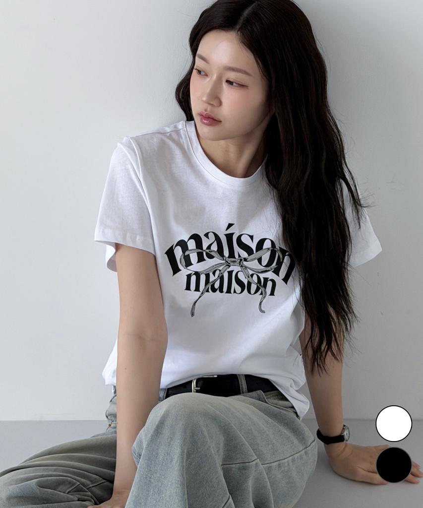 NTBC Maison Ribbon Lettering Short Sleeve T-Shirt_2 Colors