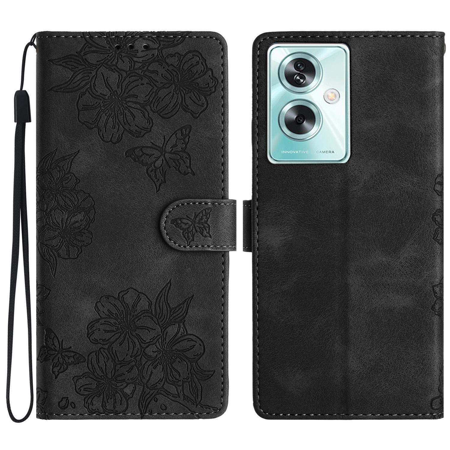 

For Oppo A79 5G/A2 5G Case Butterfly Flower PU Leather Magnetic Clasp Phone Cover Black