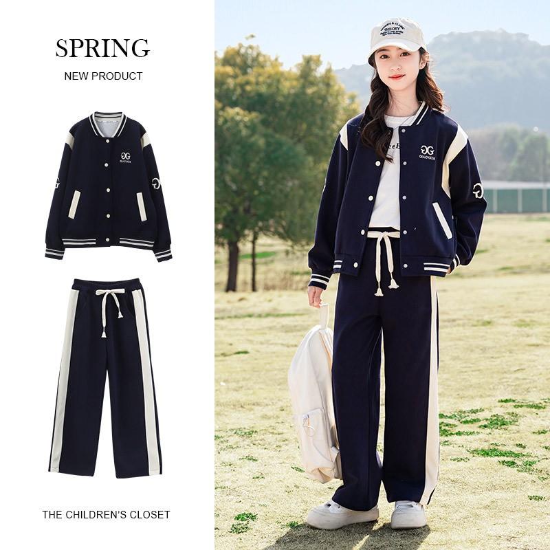 Girls 2-Piece Tracksuit Set Kids Sporty Style Letter Print Long Sleeve Pants