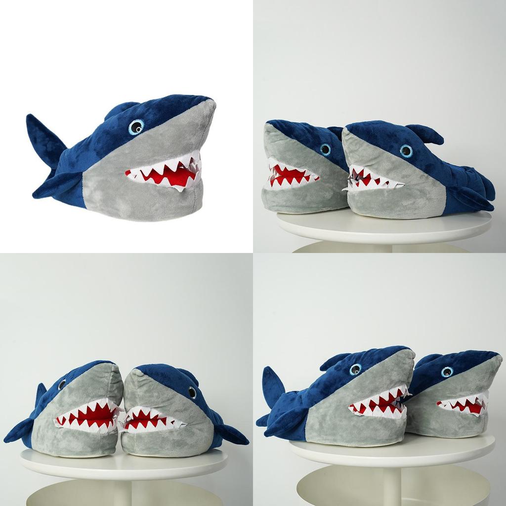 Cozy Shark Slippers Women Men Plush Animal Indoor Winter Warm Floor Shoes 3d