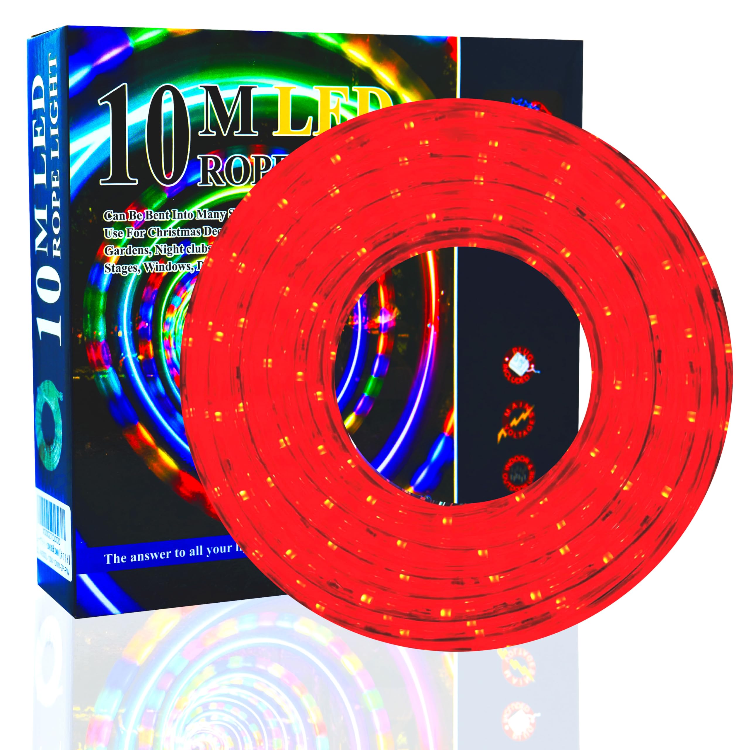 

LED Tube Light, Rope Light, 2-Core, 10m, 10mm Diameter, with Power Supply, Waterproof, Bendable, for Sculpting (Red, 300 Bulbs)