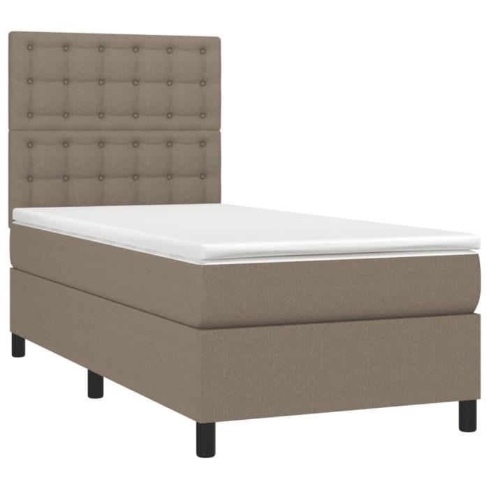3142077 vidaXL Lit à sommier tapissier avec matelas Taupe 100x200 cm Tissu