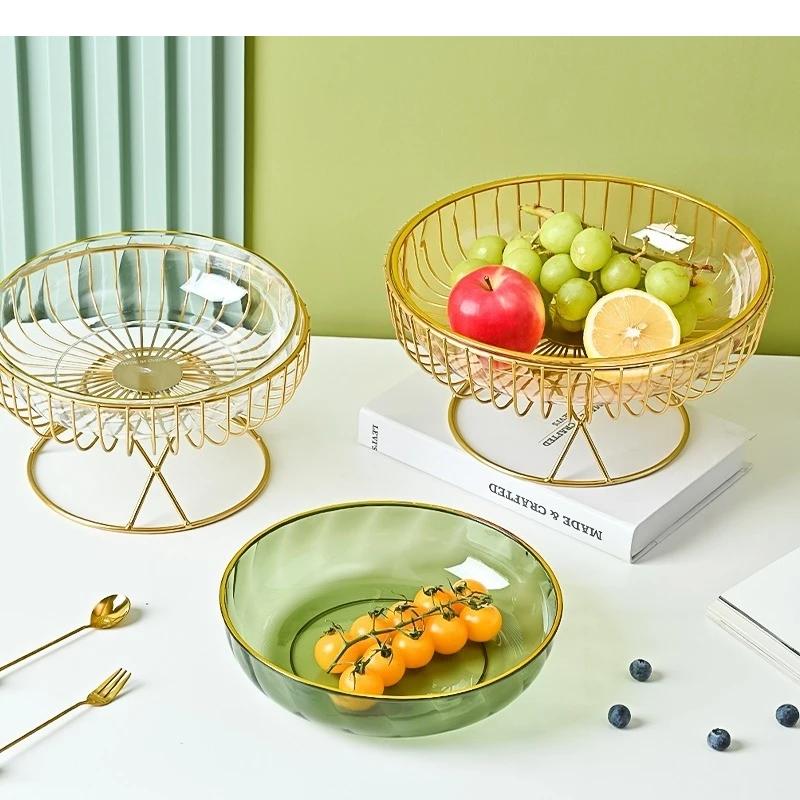 Light Luxury High Foot Fruit Plate Plastic Metal Home Living Room Candy Snacks Storage Decoration