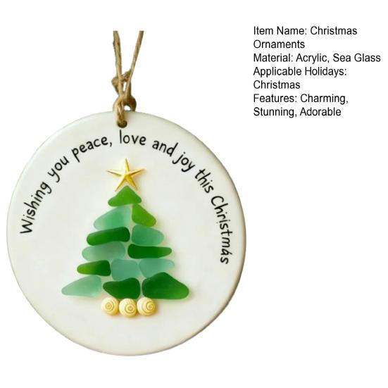 Yousheng Sea Glass Christmas Tree Ornament Coastal Christmas Tree Pendants Handcarfted Sea Glass Art Christmas Decoration for Holiday Home Decor