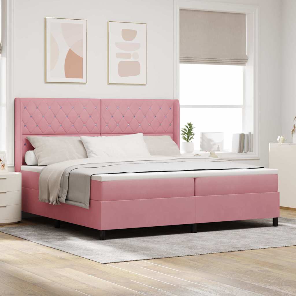Box Spring Bed with Mattress and Headboard Pink 200 x 200 cm Velvet